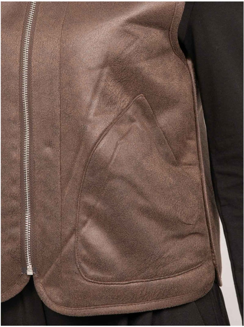 Gilet smanicato reversibile in scamosciato e pelliccia sintetica umiya Marrone - Kiabi