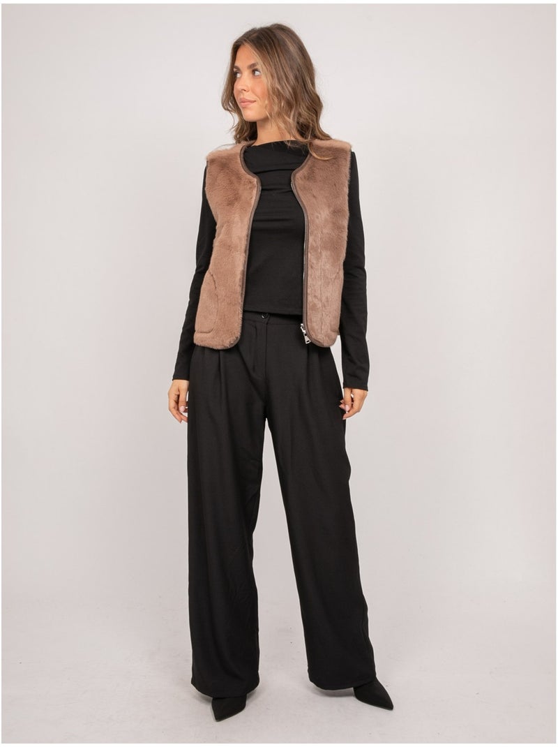 Gilet smanicato reversibile in scamosciato e pelliccia sintetica umiya Marrone - Kiabi