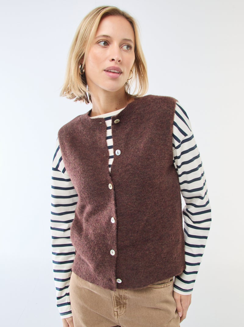 Gilet smanicato tinta unita Marrone - Kiabi