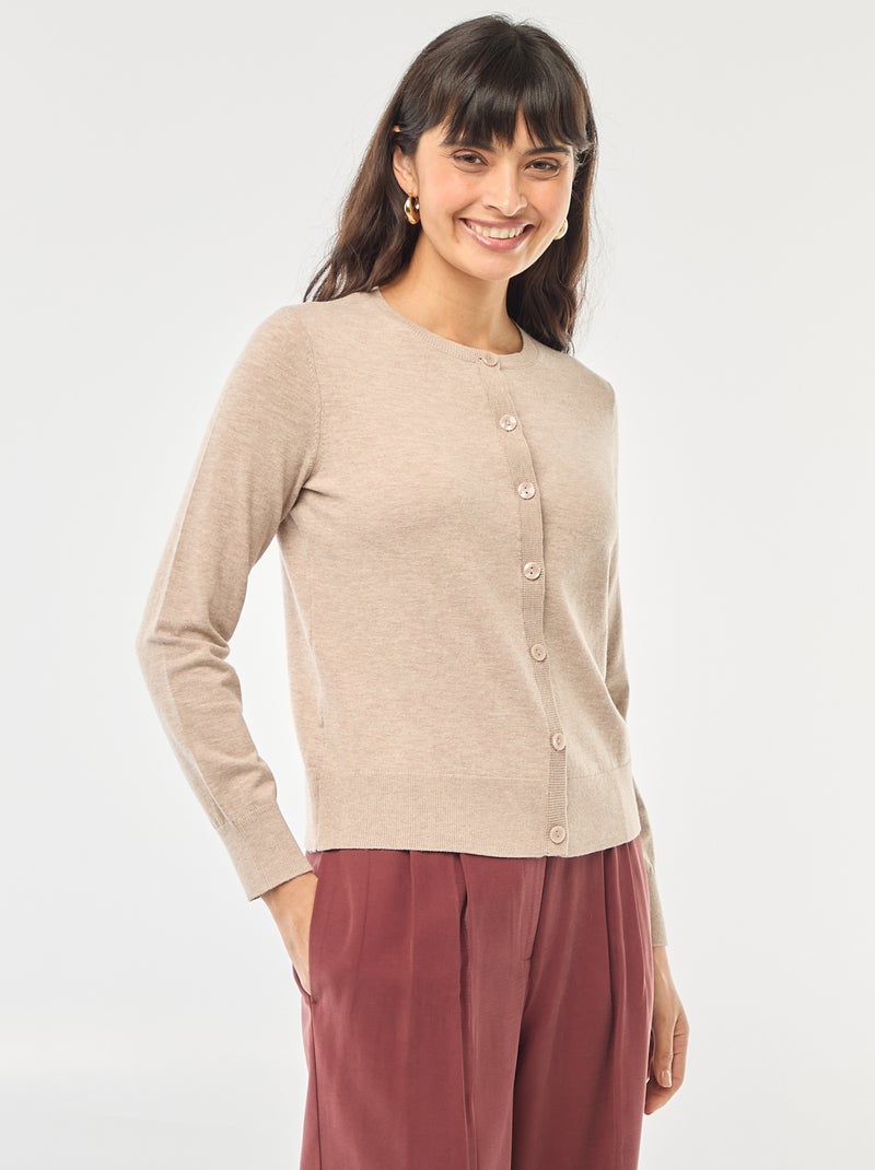 Gilet tinta unita con collo rotondo Beige - Kiabi