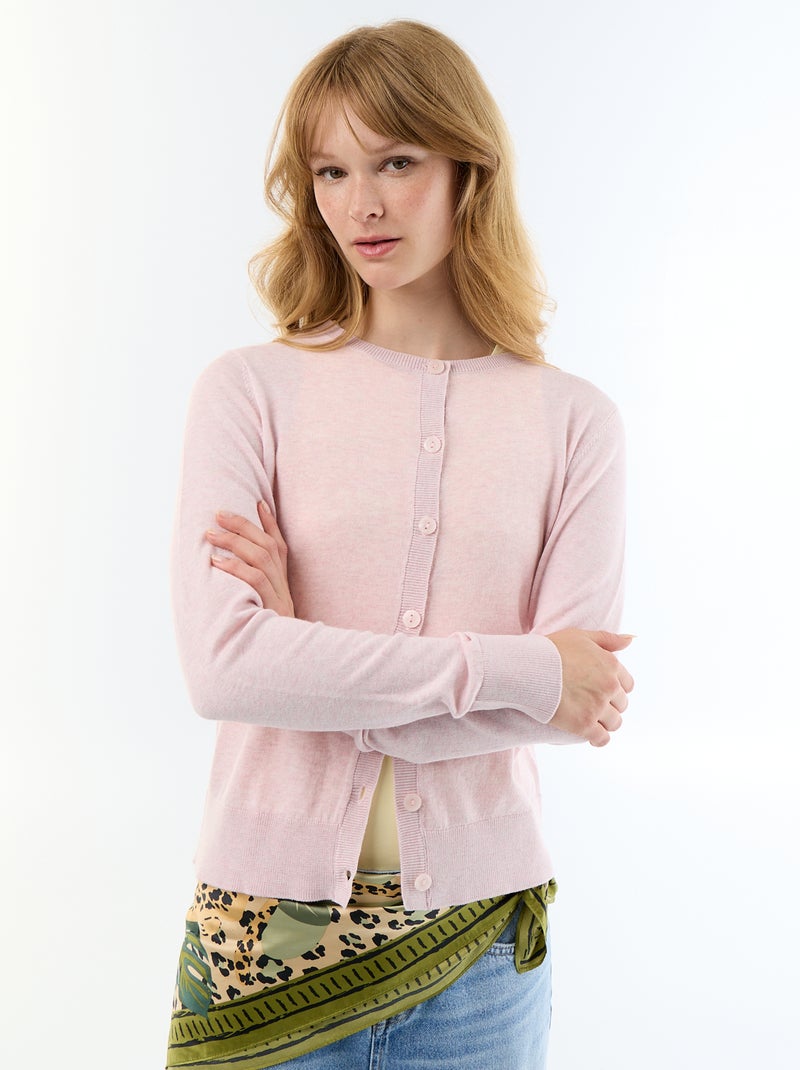 Gilet tinta unita con collo rotondo Rosa - Kiabi