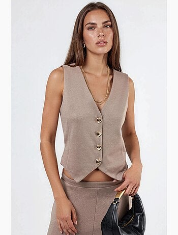 Gilet tinta unita con scollo a v e bottoni busem
