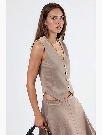 Gilet tinta unita con scollo a v e bottoni busem