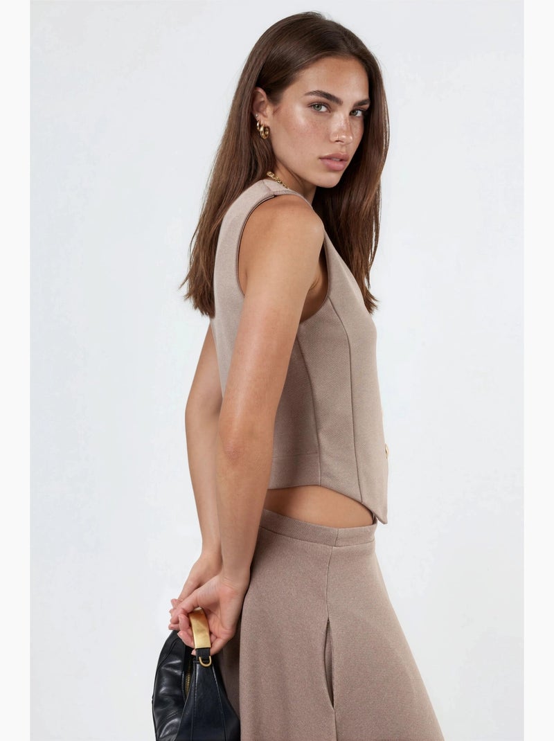 Gilet tinta unita con scollo a v e bottoni busem Beige argilla - Kiabi