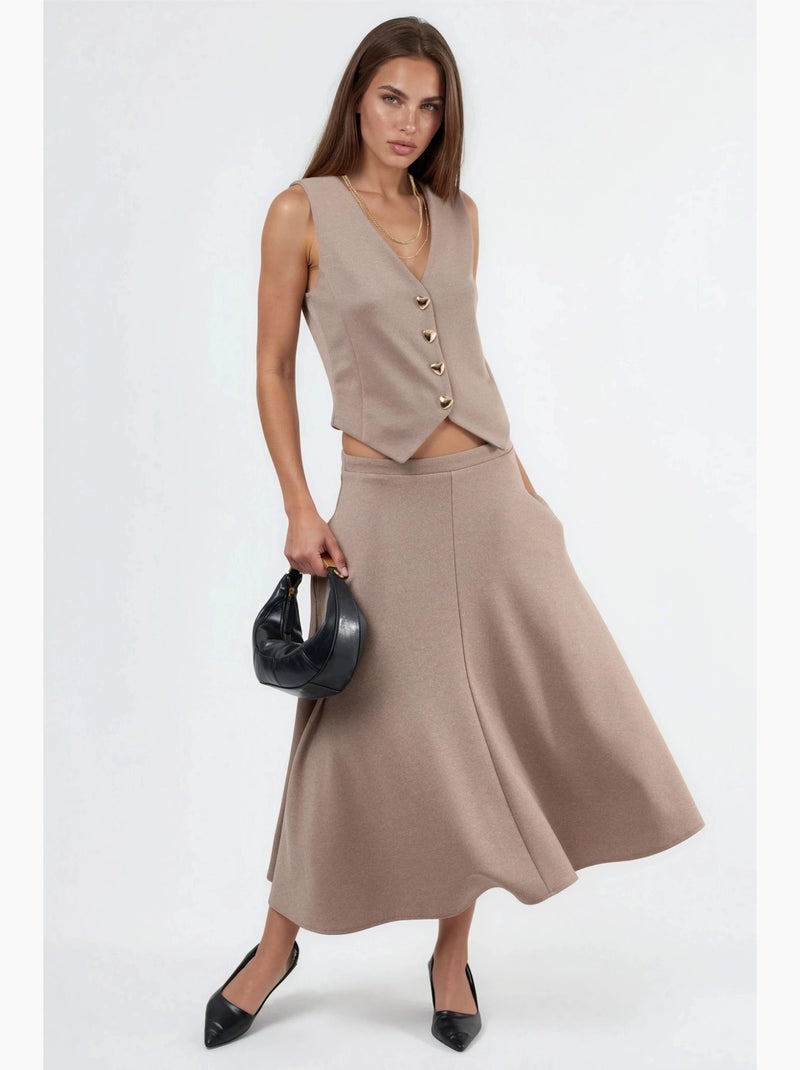 Gilet tinta unita con scollo a v e bottoni busem Beige argilla - Kiabi