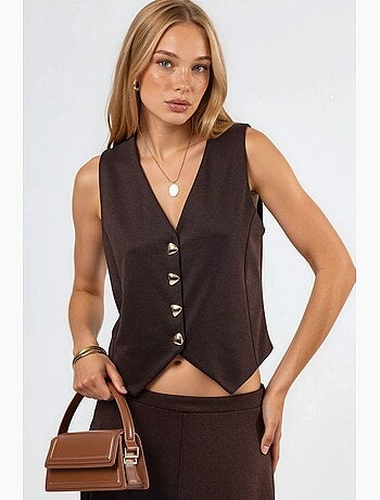 Gilet tinta unita con scollo a v e bottoni busem