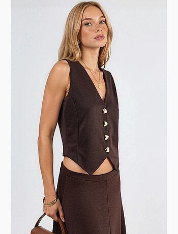 Gilet tinta unita con scollo a v e bottoni busem