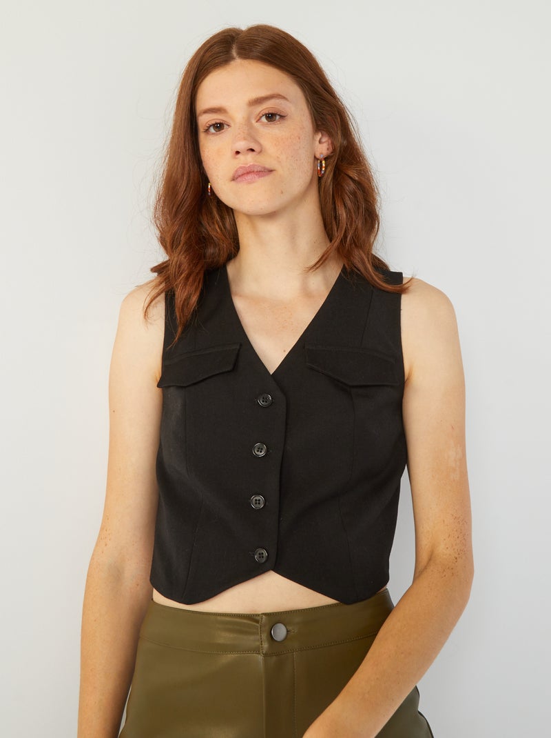 Gilet tinta unita con tasche nero - Kiabi
