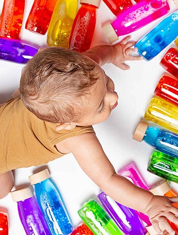Giocattolo per neonato bottiglia sensoriale con suono | Petit Boum