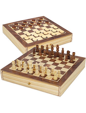Giochi da tavolo di scacchi e dama in legno 2 in 1 con cassetto cb games