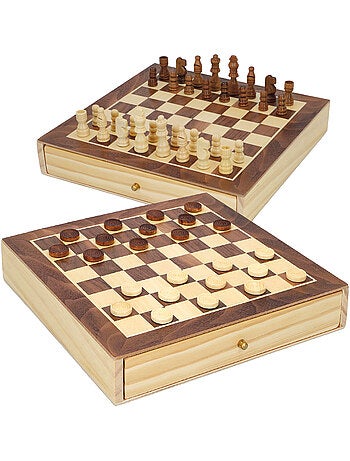 Giochi da tavolo di scacchi e dama in legno 2 in 1 con cassetto cb games