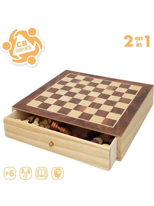 Giochi da tavolo di scacchi e dama in legno 2 in 1 con cassetto cb games - Kiabi