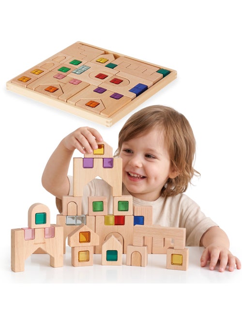 Giochi di costruzione blocchi sensoriali in legno citta 40 pezzi mamabrum - Kiabi