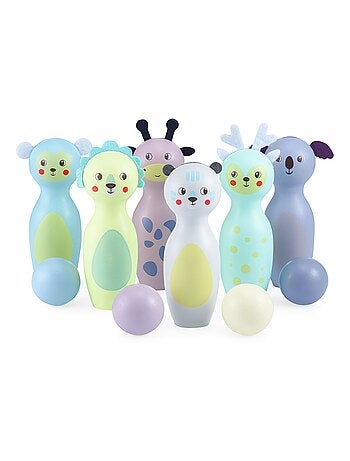 Gioco di bowling in legno bimbi animali pastello Mamabrum