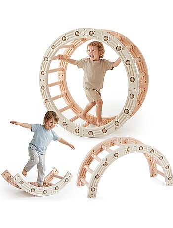 Gioco montessori 4 in 1 hypermotion per bambini con ruota ginnastica, arco e percorso di equilibrio