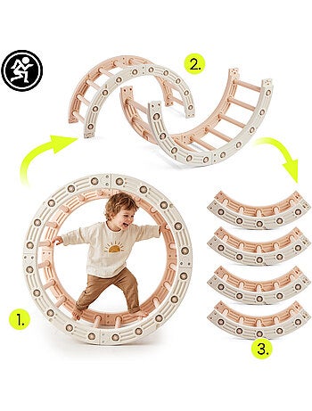 Gioco montessori 4 in 1 hypermotion per bambini con ruota ginnastica, arco e percorso di equilibrio