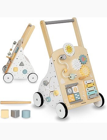 Girello educativo in legno 8 in 1 con pannello attività e spingi-bimbo regolabile 58-66 cm