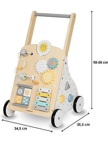 Girello educativo in legno 8 in 1 con pannello attività e spingi-bimbo regolabile 58-66 cm