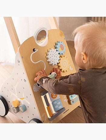 Girello educativo in legno 8 in 1 con pannello attività e spingi-bimbo regolabile 58-66 cm