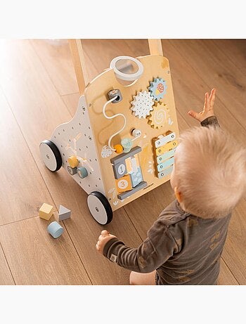 Girello educativo in legno 8 in 1 con pannello attività e spingi-bimbo regolabile 58-66 cm