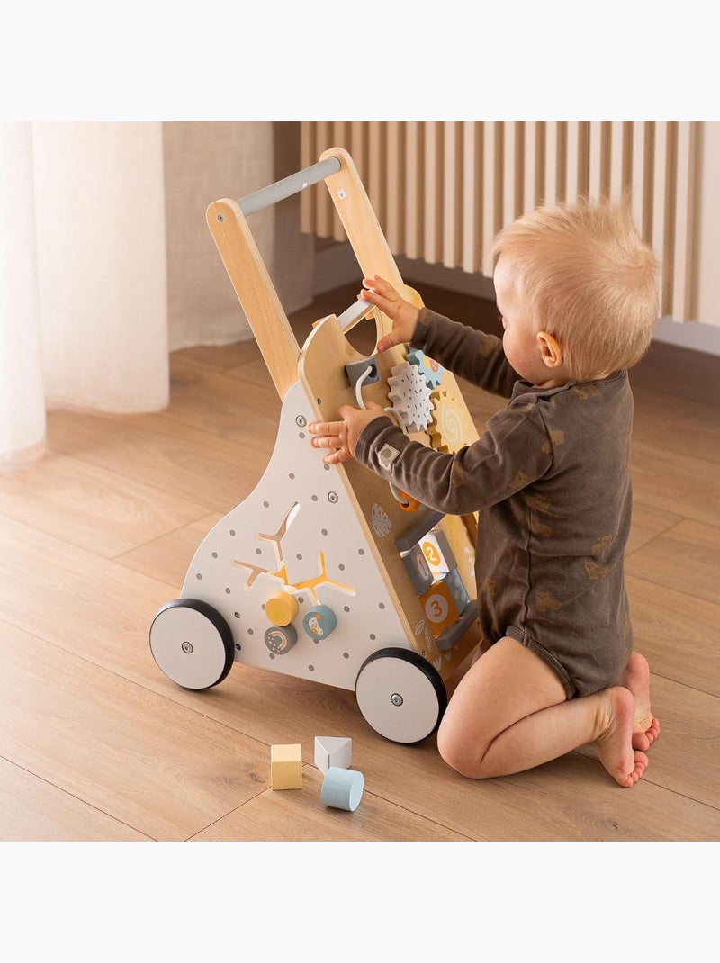 Girello educativo in legno 8 in 1 con pannello attività e spingi-bimbo regolabile 58-66 cm Bianco - Kiabi