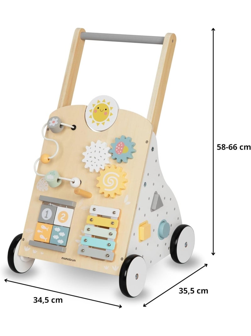 Girello educativo in legno 8 in 1 con pannello attività e spingi-bimbo regolabile 58-66 cm Bianco - Kiabi