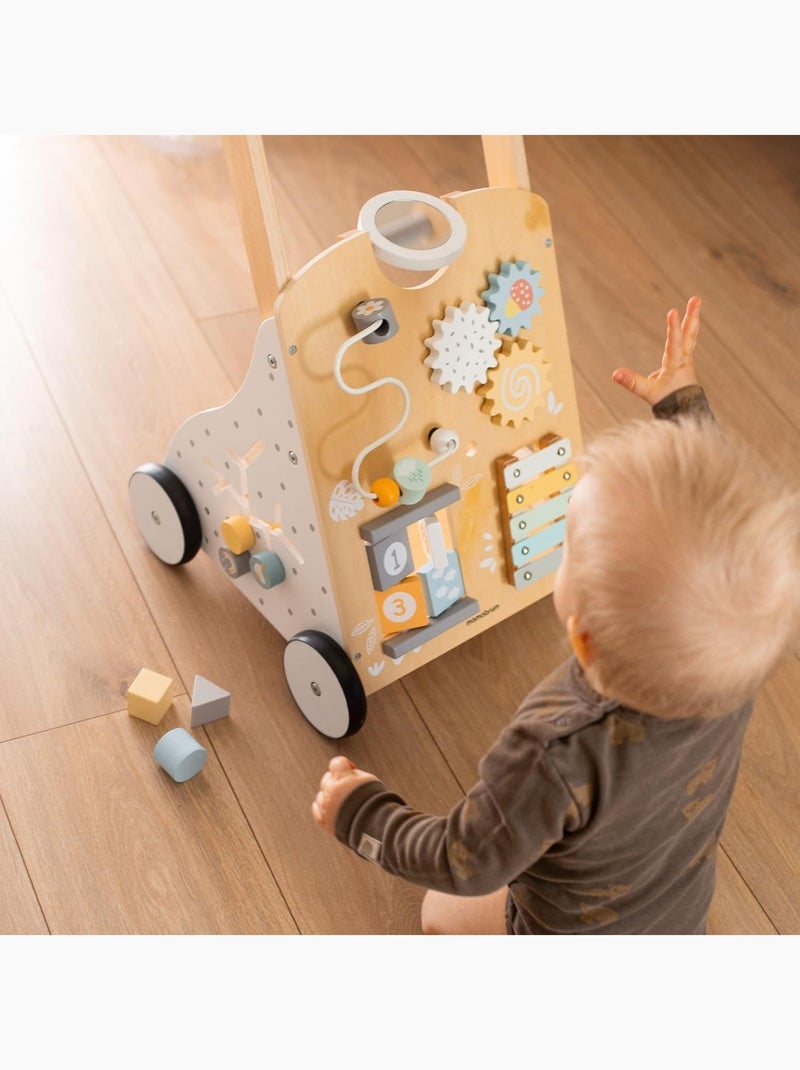 Girello educativo in legno 8 in 1 con pannello attività e spingi-bimbo regolabile 58-66 cm Bianco - Kiabi