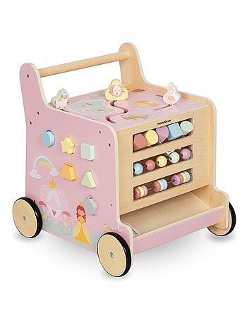 Girello in legno 2 in 1 con cubo educativo multifunzione – gioco attività sviluppo bambini 1+