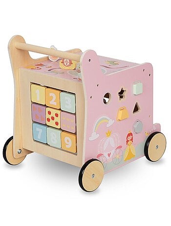 Girello in legno 2 in 1 con cubo educativo multifunzione – gioco attività sviluppo bambini 1+