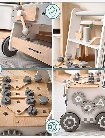 Girello in legno 3 in 1 con attività – Centro giochi e banco attrezzi educativo