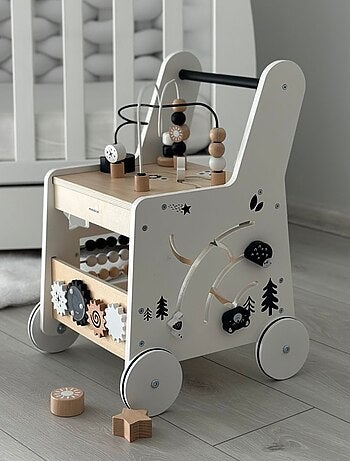 Girello in legno 6 in 1 con tavolo educativo, primi passi, attività motorie bambini
