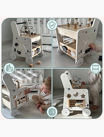 Girello in legno 6 in 1 con tavolo educativo, primi passi, attività motorie bambini