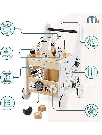 Girello in legno 6 in 1 con tavolo educativo, primi passi, attività motorie bambini