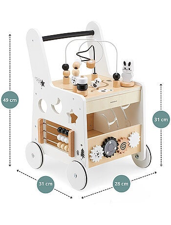 Girello in legno 6 in 1 con tavolo educativo, primi passi, attività motorie bambini