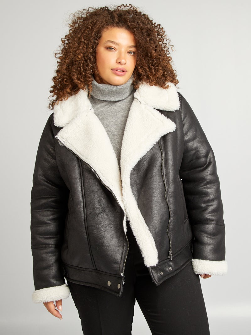 Giubbotto aviatore con collo effetto montone nero - Kiabi