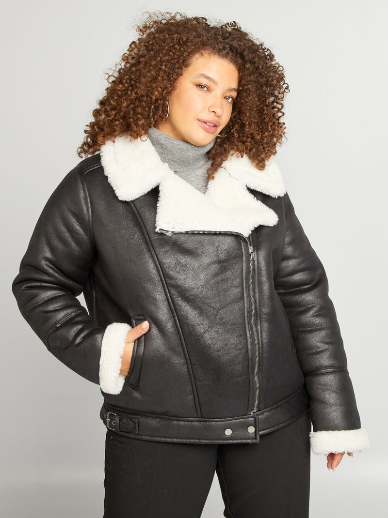 Giubbotto aviatore con collo effetto montone nero - Kiabi