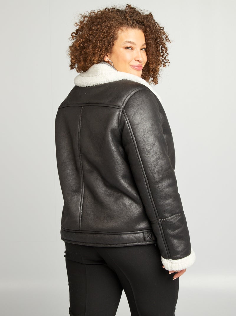 Giubbotto aviatore con collo effetto montone nero - Kiabi