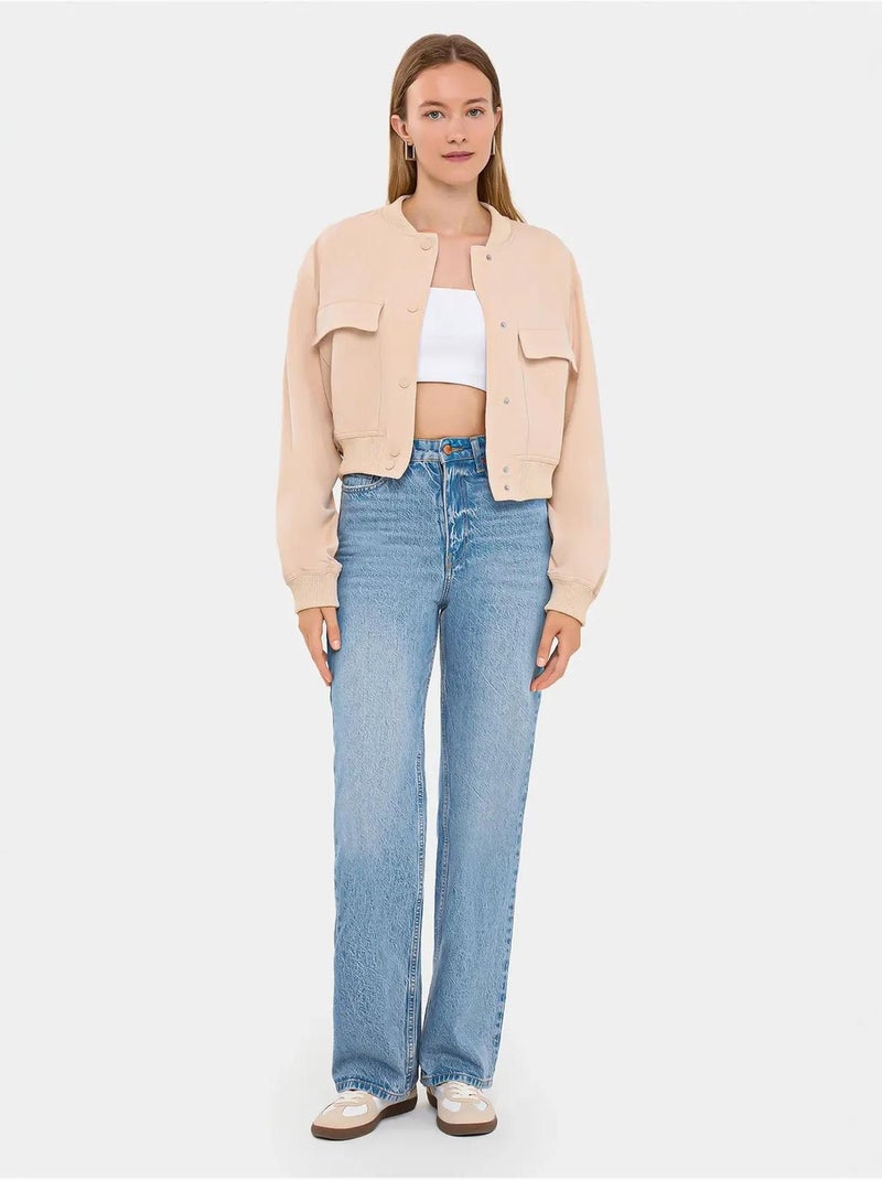 Giubbotto bomber con scollo tondo e tasca hiccup Beige naturale - Kiabi