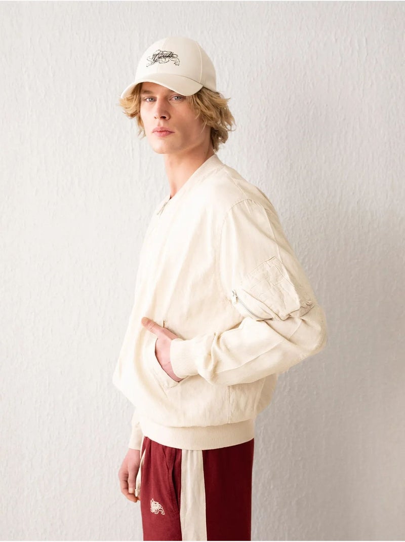 Giubbotto bomber in cotone con zip e tasca giesto Beige argilla - Kiabi