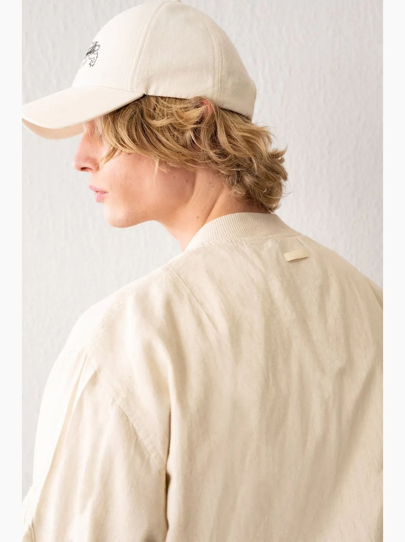 Giubbotto bomber in cotone con zip e tasca giesto Beige argilla - Kiabi