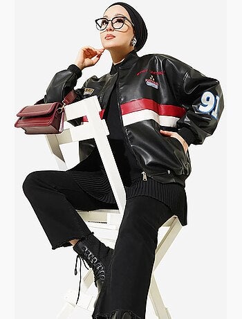 Giubbotto bomber oversize in similpelle color block bdart