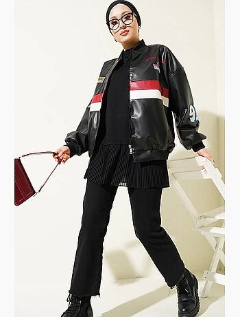 Giubbotto bomber oversize in similpelle color block bdart
