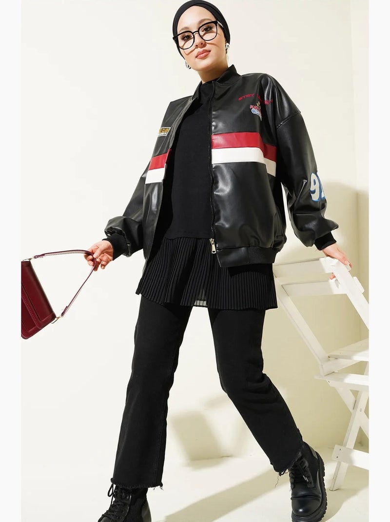 Giubbotto bomber oversize in similpelle color block bdart Nero - Kiabi