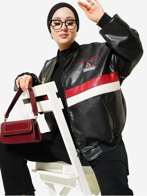 Giubbotto bomber oversize in similpelle color block bdart - Kiabi