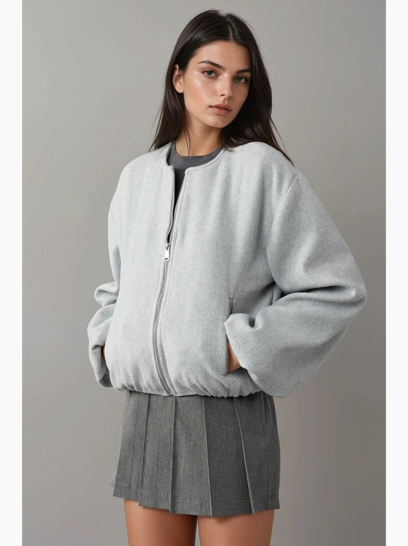 Giubbotto bomber oversize testurizzato con zip integrale hiccup Grigio chiaro - Kiabi