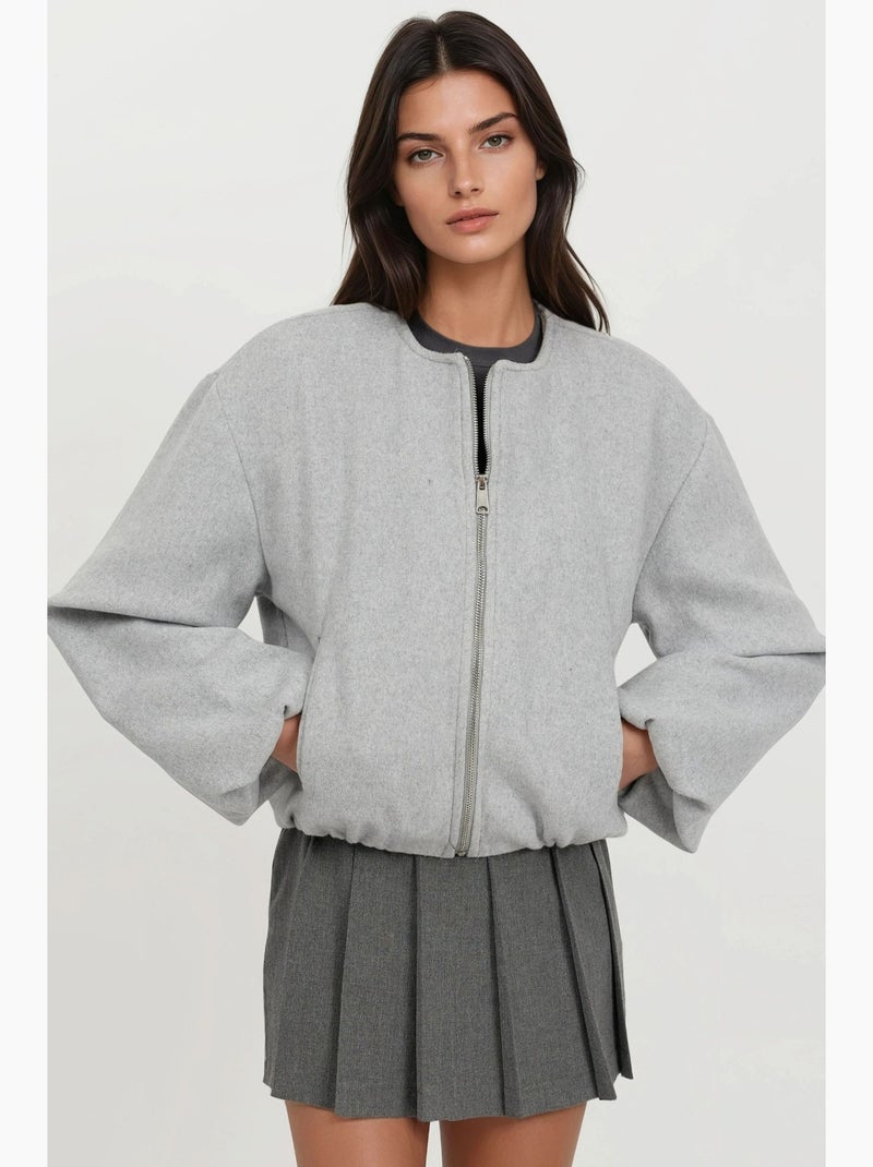Giubbotto bomber oversize testurizzato con zip integrale hiccup Grigio chiaro - Kiabi