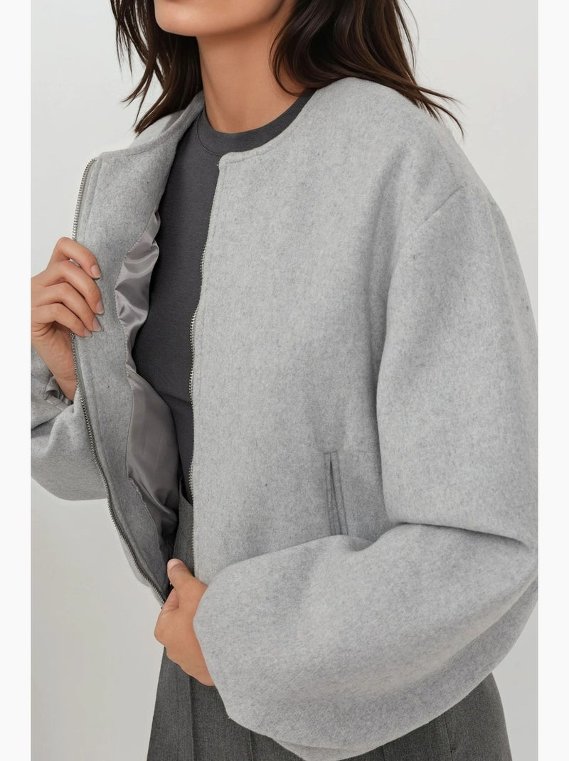 Giubbotto bomber oversize testurizzato con zip integrale hiccup Grigio chiaro - Kiabi