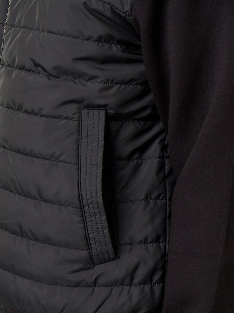 Giubbotto con cappuccio e zip in due materiali Nero - Kiabi