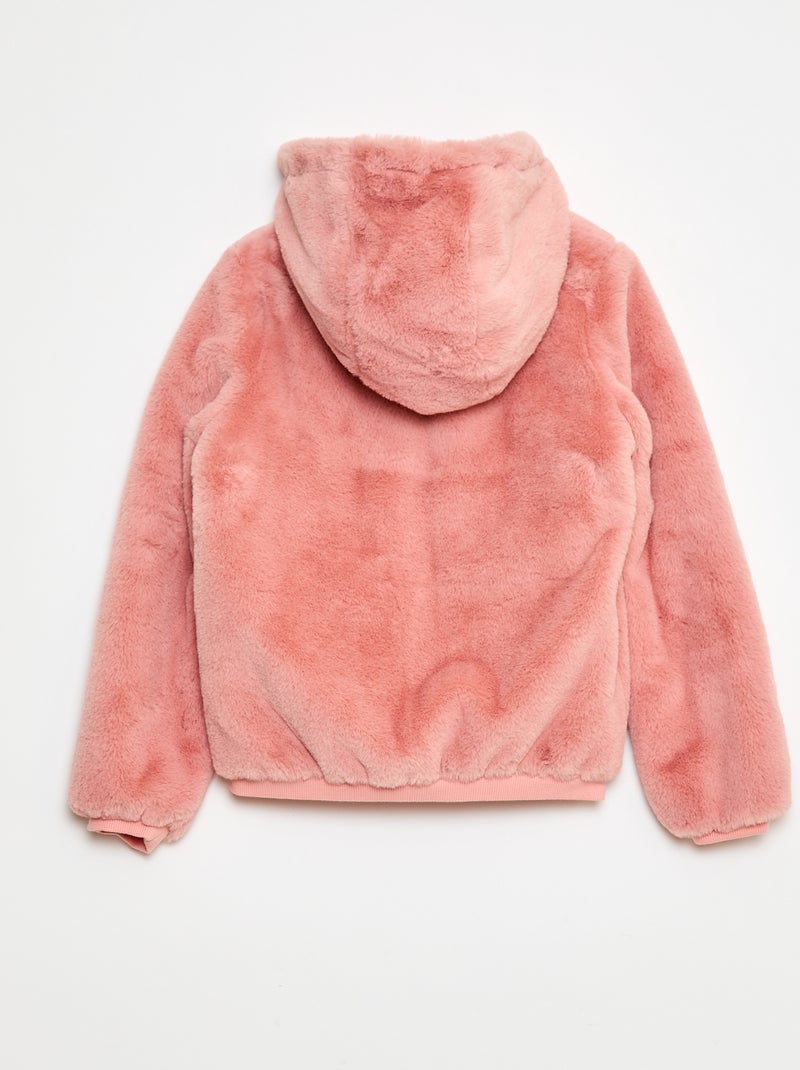 Giubbotto con cappuccio e zip in ecopelliccia Rosa - Kiabi