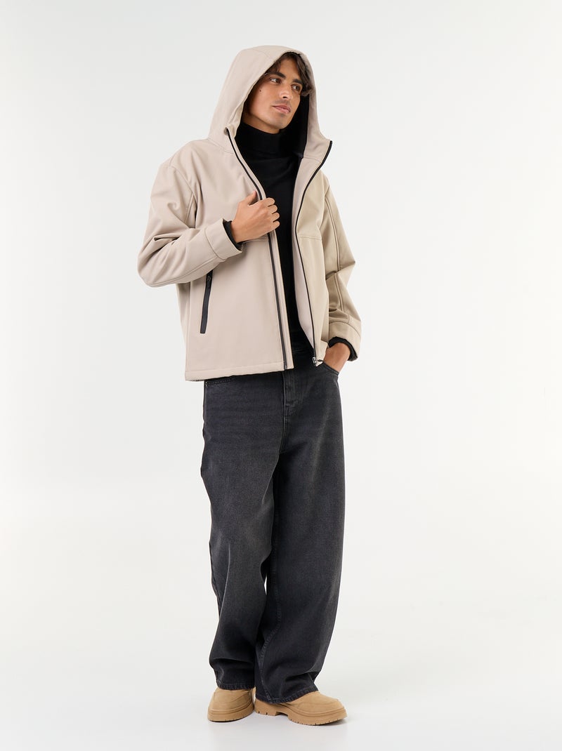 Giubbotto con cappuccio in neoprene foderato in micropile Beige - Kiabi